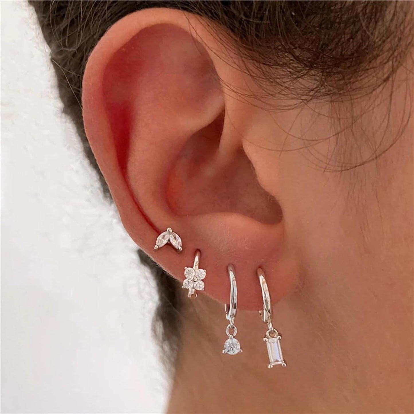 Copper Plating Zircon Geometric Square Four-piece Earrings For Women