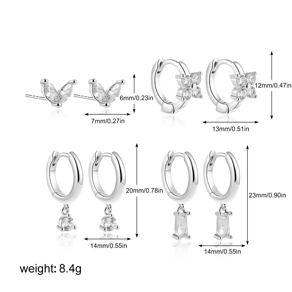 Copper Plating Zircon Geometric Square Four-piece Earrings For Women