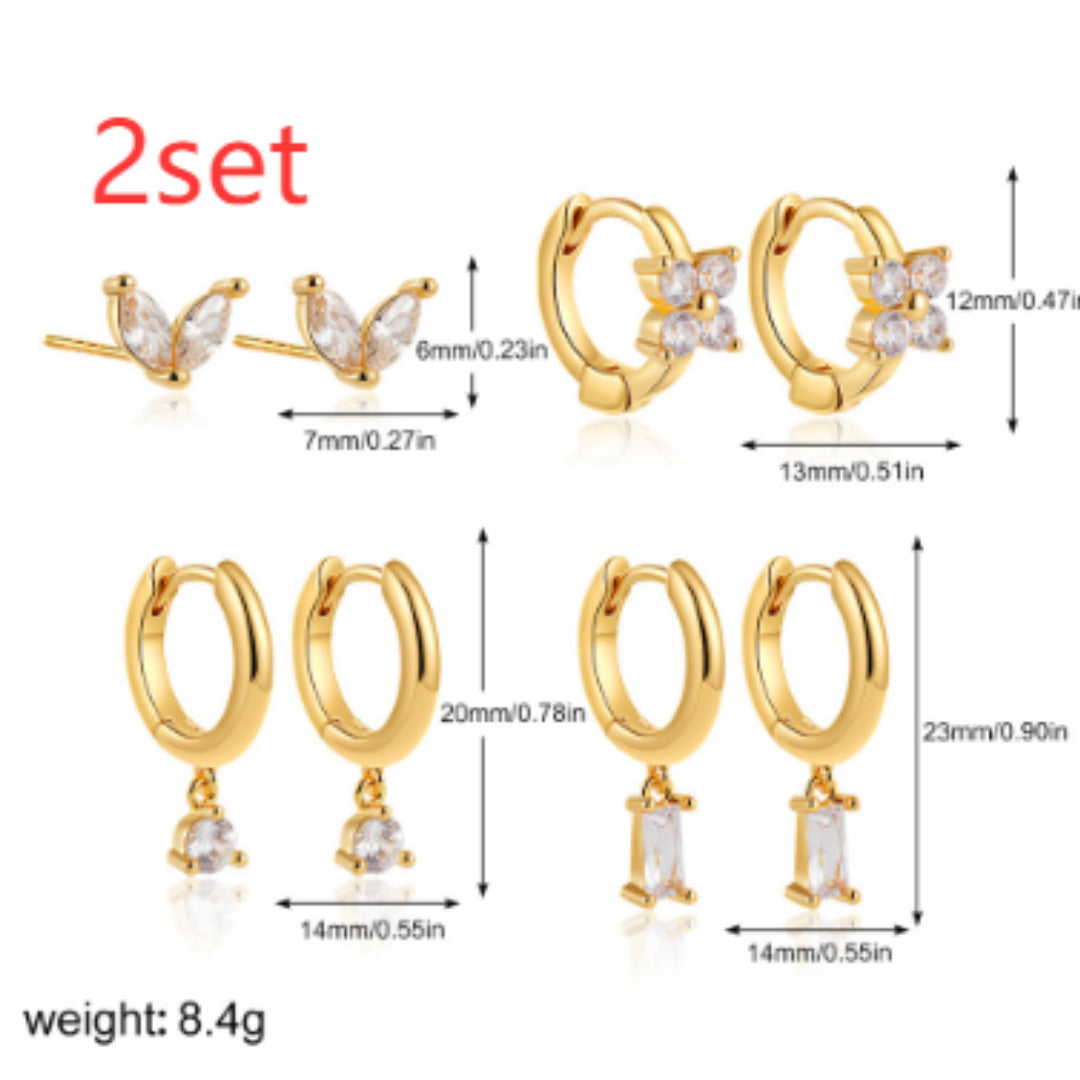 Copper Plating Zircon Geometric Square Four-piece Earrings For Women