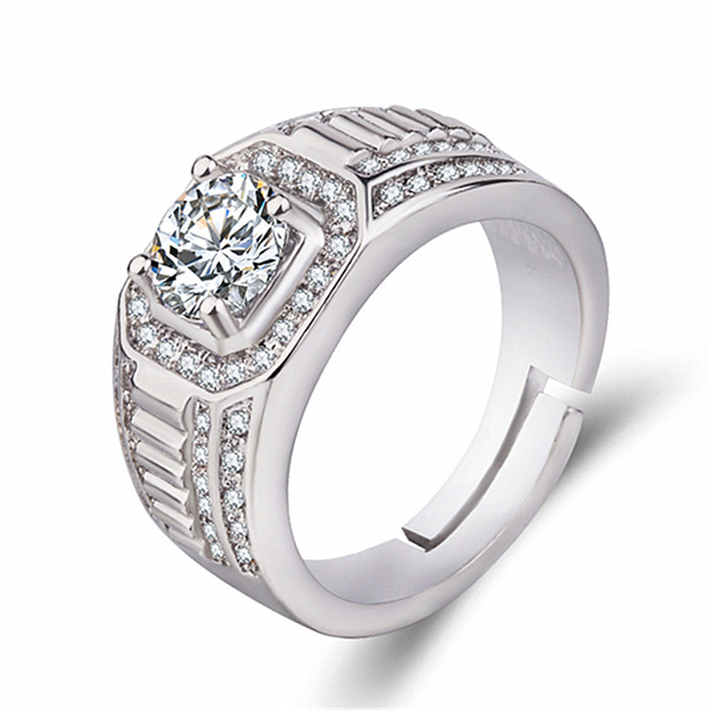 Fashionable And Novel Large Square Diamond Men's Ring