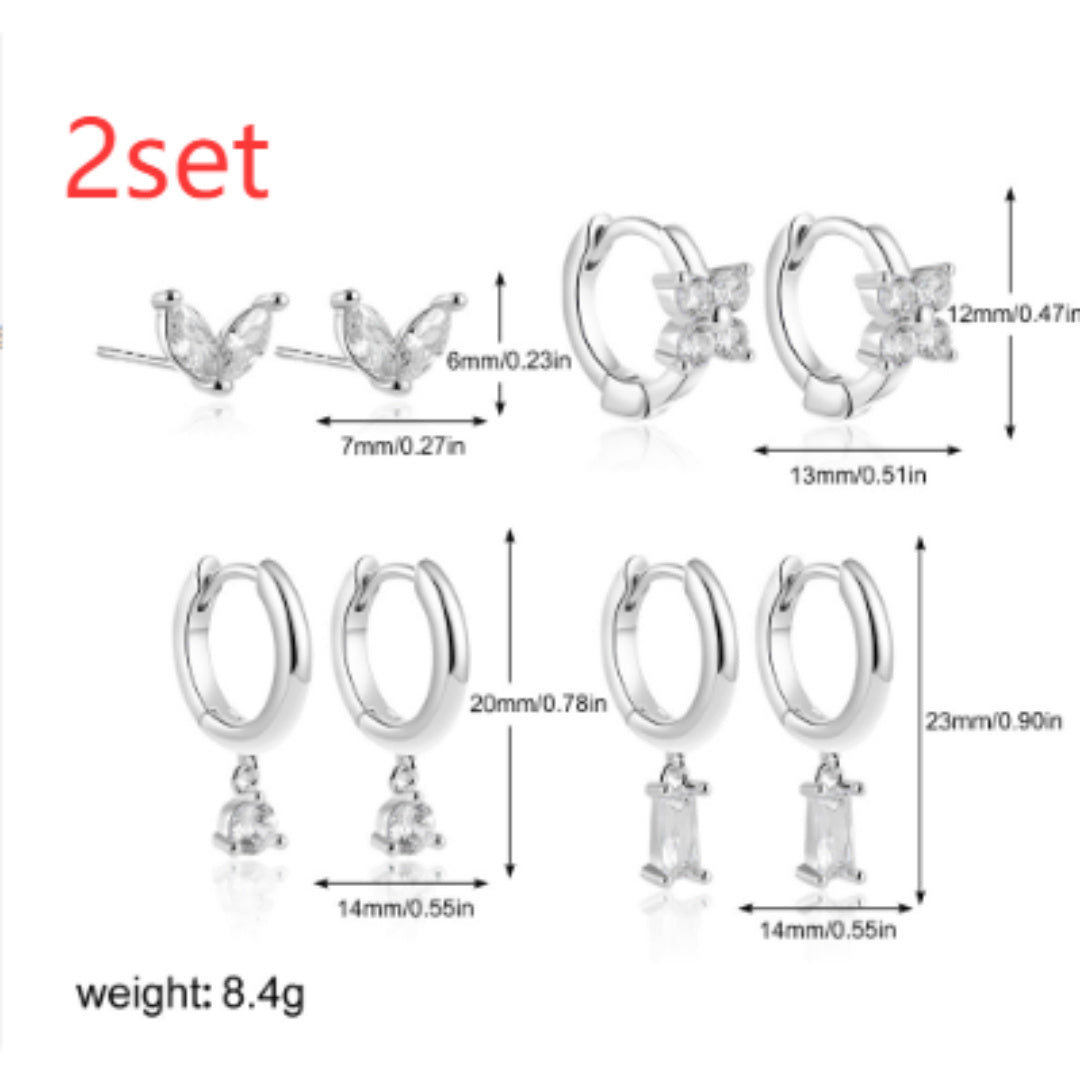Copper Plating Zircon Geometric Square Four-piece Earrings For Women