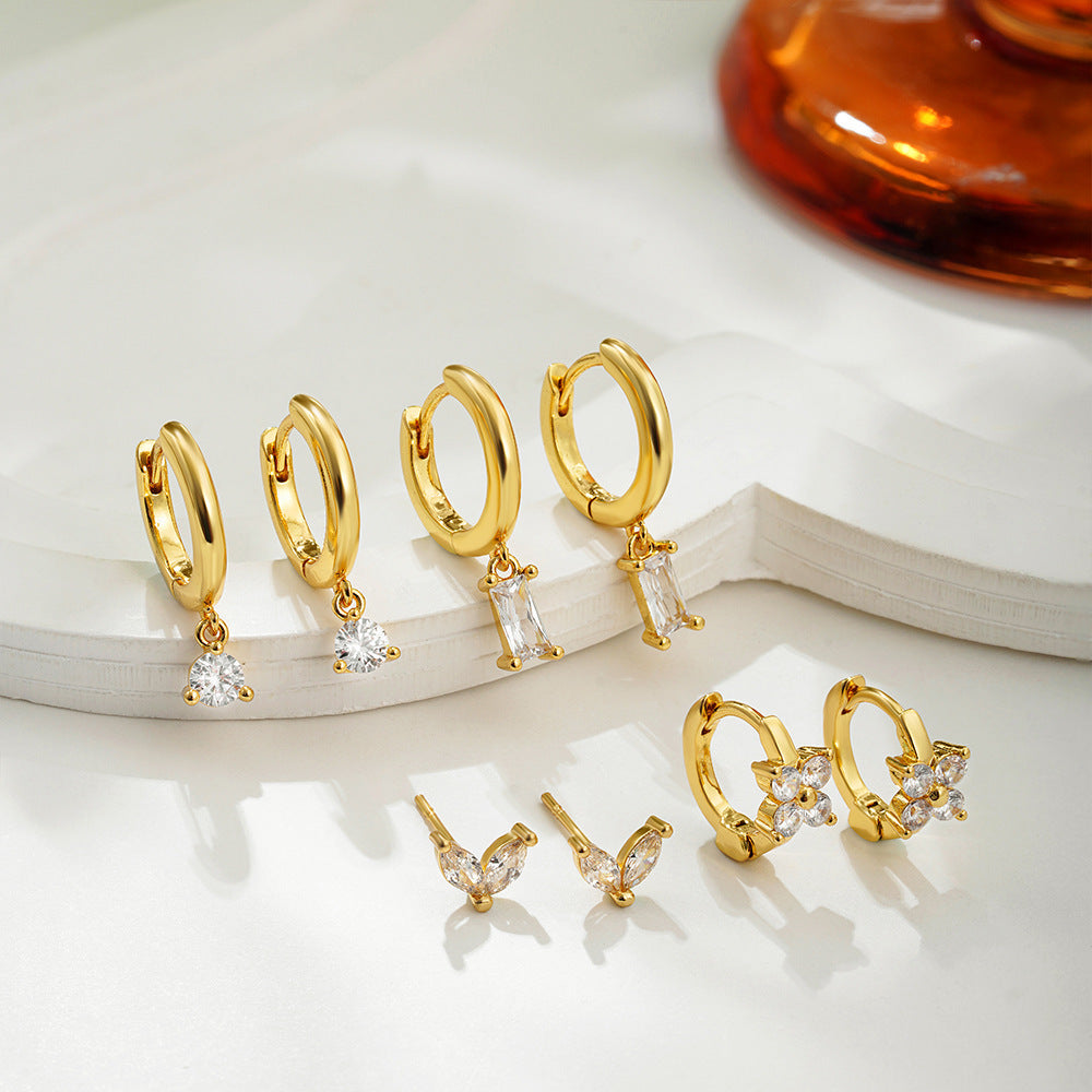 Copper Plating Zircon Geometric Square Four-piece Earrings For Women