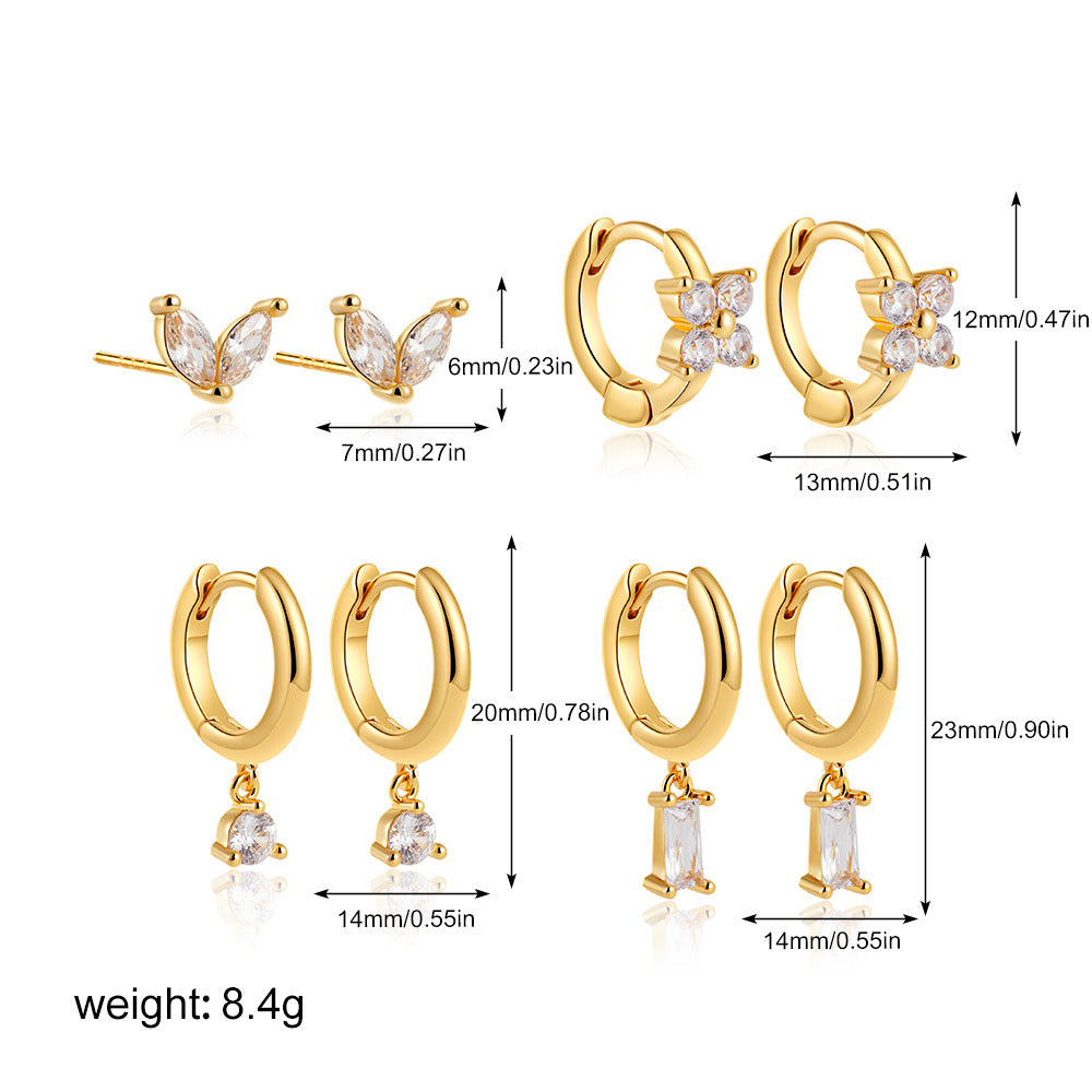 Copper Plating Zircon Geometric Square Four-piece Earrings For Women