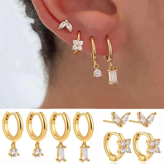 Copper Plating Zircon Geometric Square Four-piece Earrings For Women