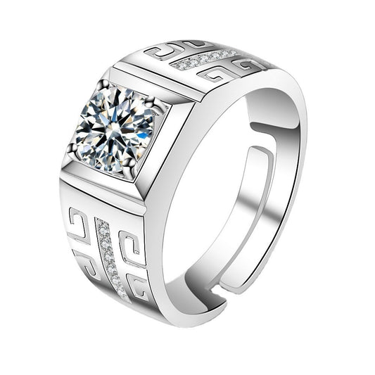 Fashionable And Novel Large Square Diamond Men's Ring