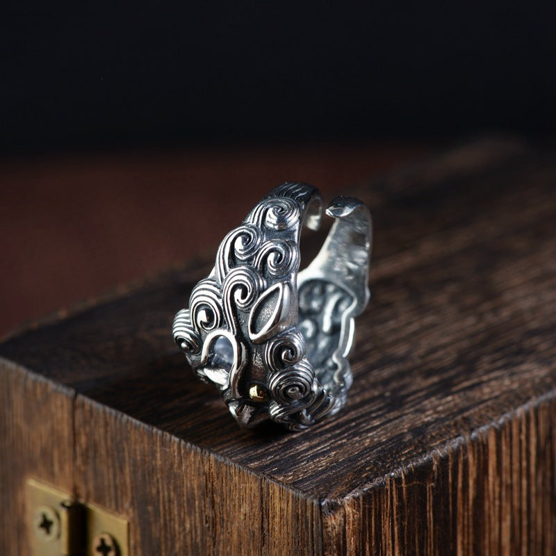 Domineering Personalized Diamond Ring Jibeast Pattern Open Ring