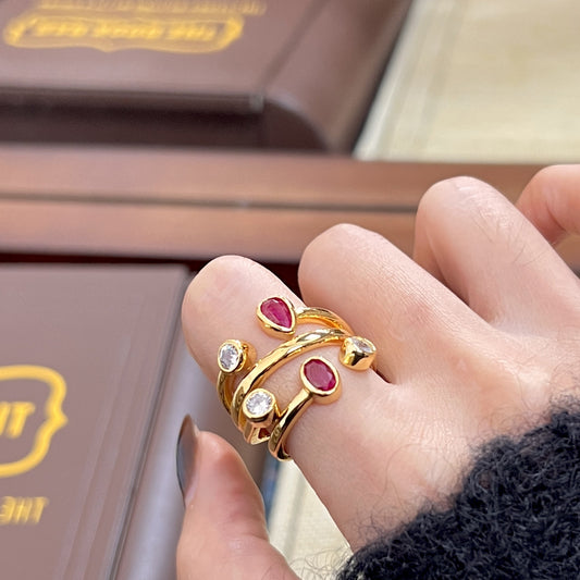 Light Luxury High-grade Irregular Cross Two-color Double-headed Diamond Ring