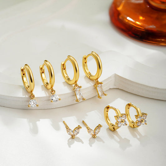 Copper Plating Zircon Geometric Square Four-piece Earrings For Women